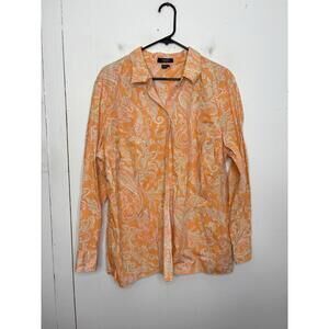 Chaps Top Womens 2X Button Up Cotton Colorful Spring Paisley Peach Office Work
